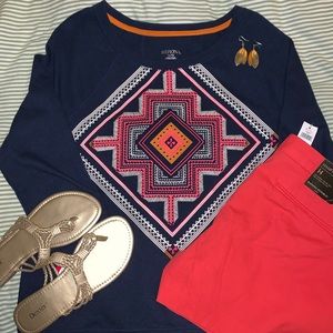 Merona Embroidered 3/4 Length Top